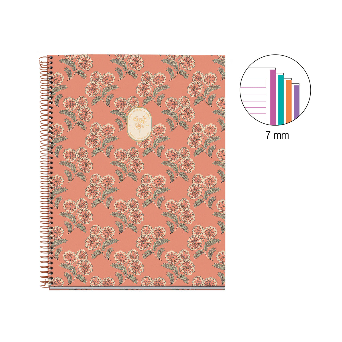 Cahier ligné à spirale A4 – Vintage Daisies (orange)