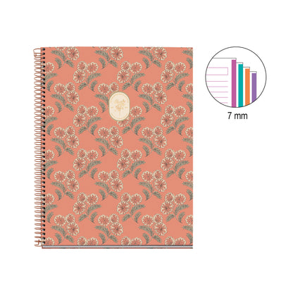 Cahier ligné à spirale A4 – Vintage Daisies (orange)