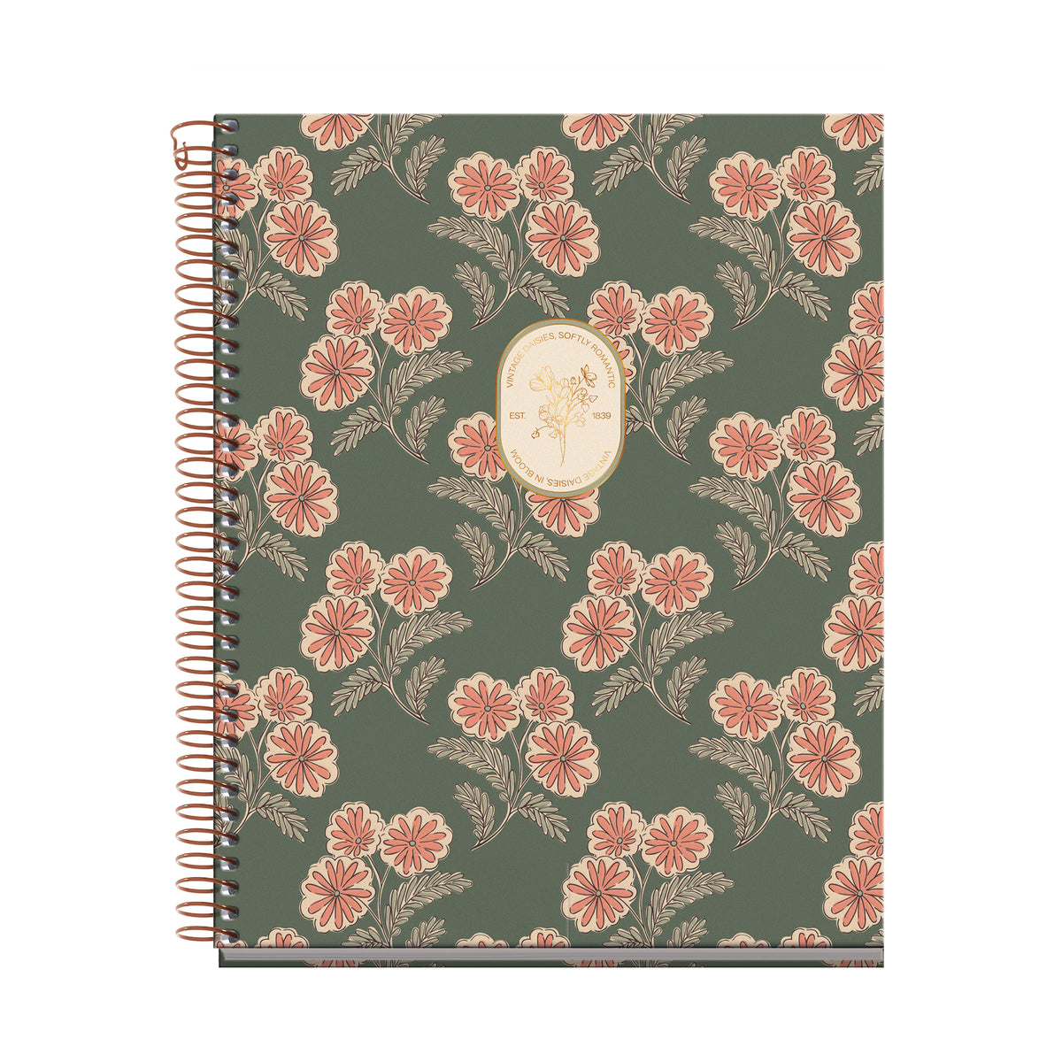 Cahier ligné à spirale A5 – Vintage Daisies (vert)