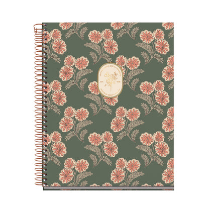 Cahier ligné à spirale A5 – Vintage Daisies (vert)