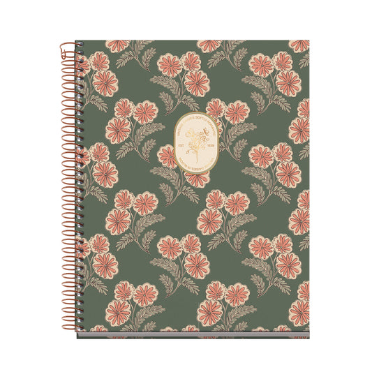 Cahier ligné à spirale A5 – Vintage Daisies (vert)