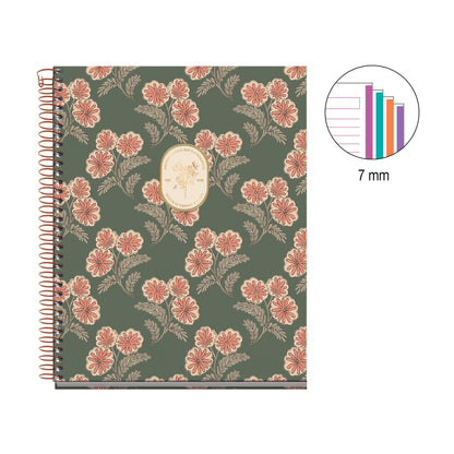 Cahier ligné à spirale A5 – Vintage Daisies (vert)