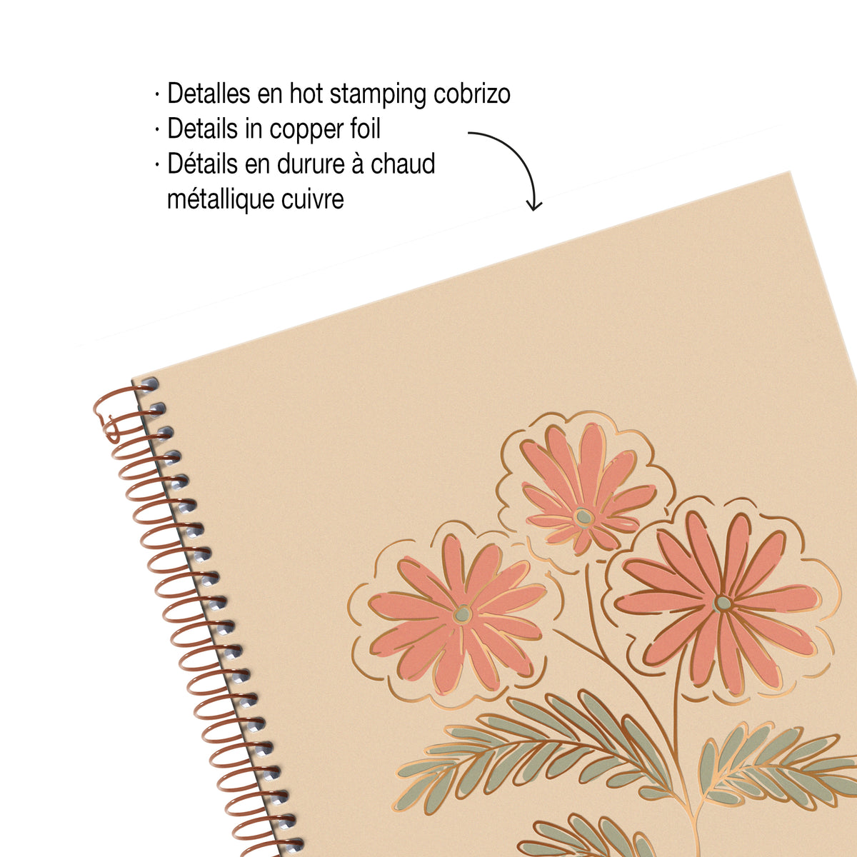 Cahier ligné à spirale A5 – Vintage Daisies (fleur)