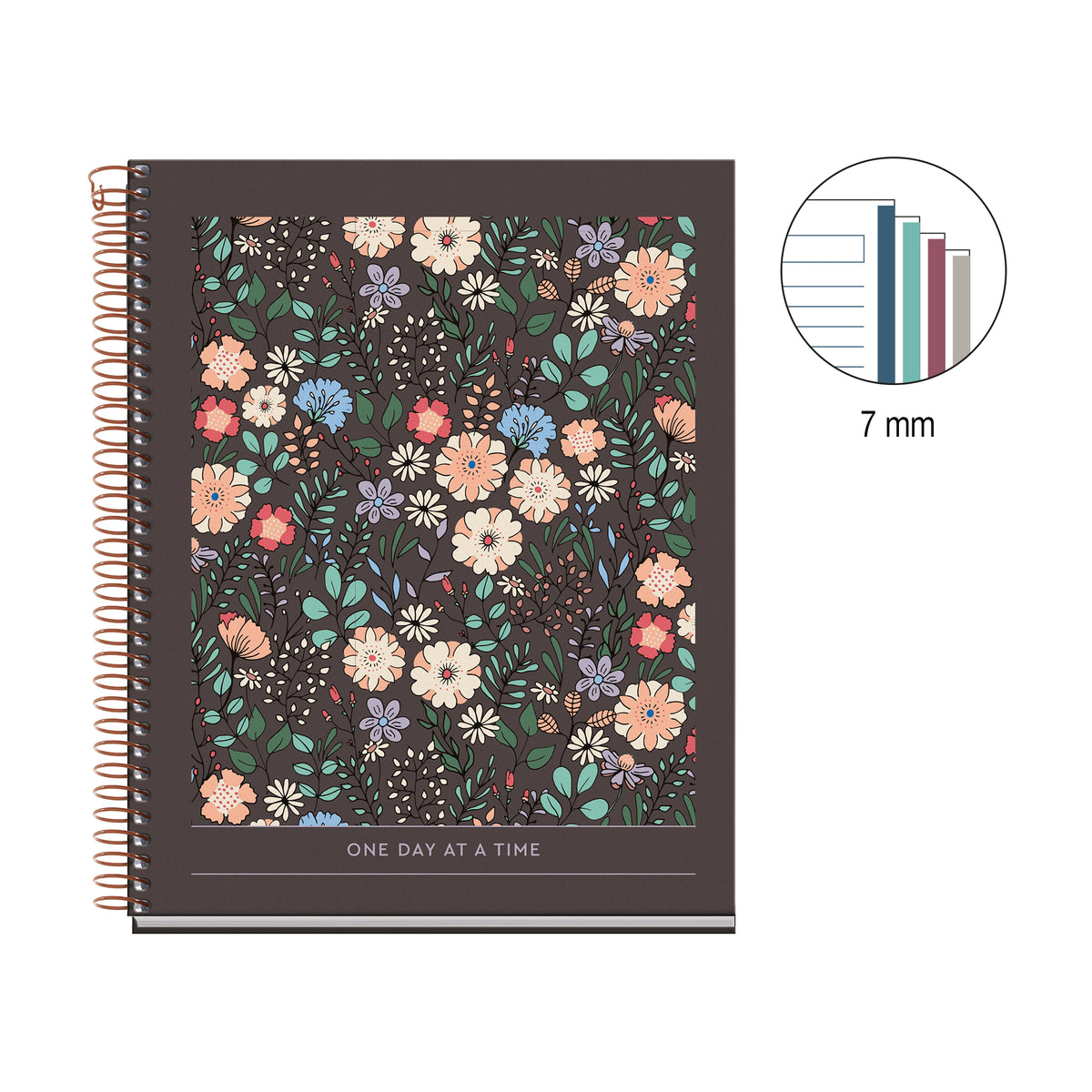 Cahier ligné à spirale A5 – Floral Garden (marron)