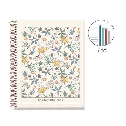 Cahier ligné à spirale A5 – Floral Garden (crème)