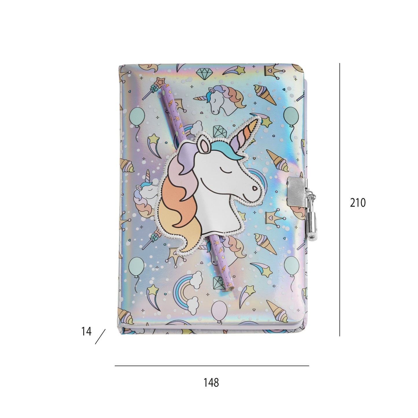 Journal intime holographique avec crayon - Licorne