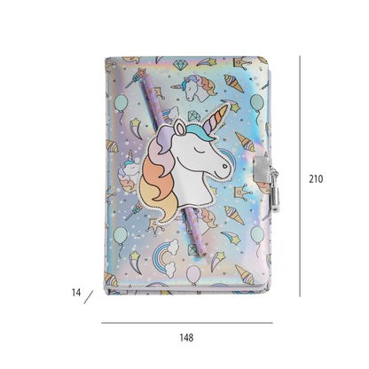 Journal intime holographique avec crayon - Licorne