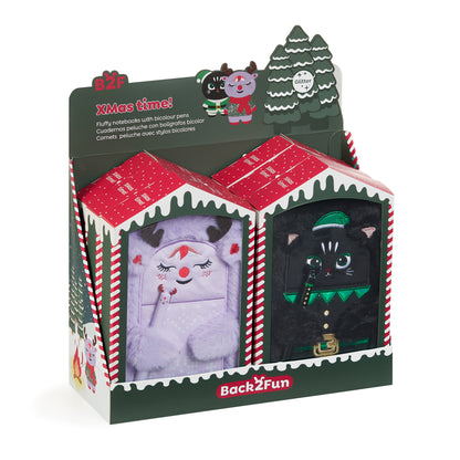 Présentoir de 6 cahiers en peluche avec stylo bille - Noël