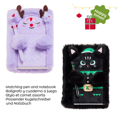 Présentoir de 6 cahiers en peluche avec stylo bille - Noël
