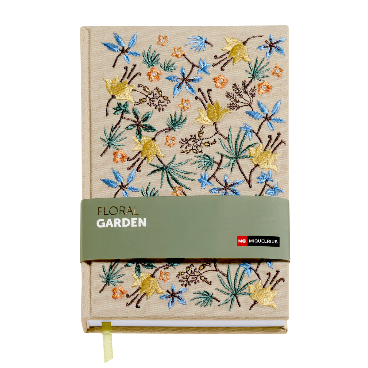 Carnet ligné A5 brodé – Floral Garden (crème)