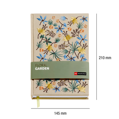 Carnet ligné A5 brodé – Floral Garden (crème)