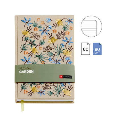 Carnet ligné A5 brodé – Floral Garden (crème)