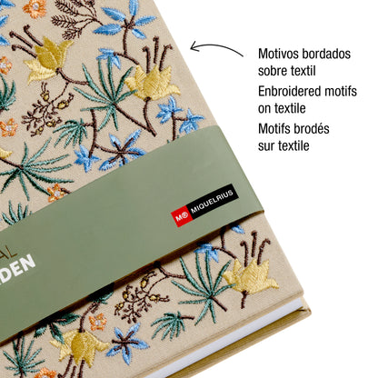 Carnet ligné A5 brodé – Floral Garden (crème)