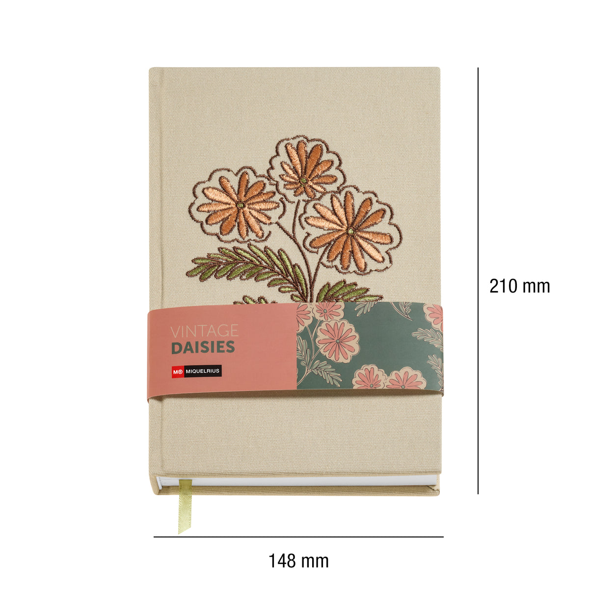 Carnet ligné A5 brodé – Vintage Daisies (fleur)