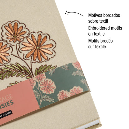 Carnet ligné A5 brodé – Vintage Daisies (fleur)