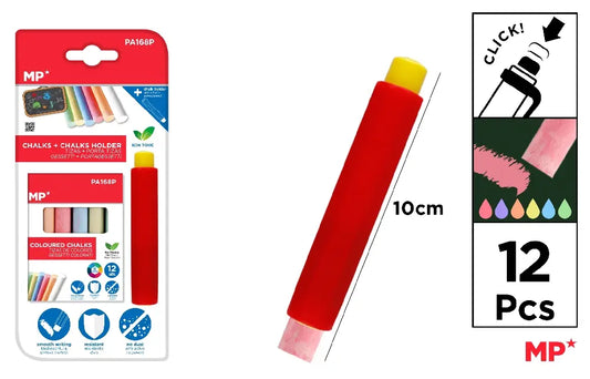 Set of 12 colored chalks + chalk holder