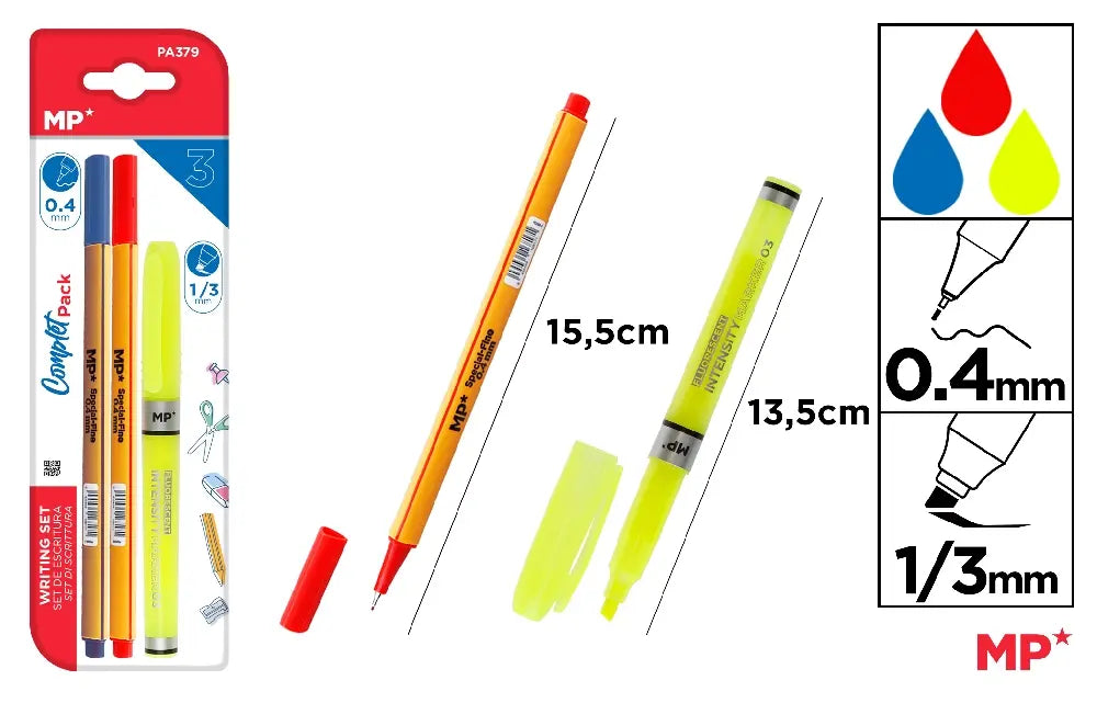 Writing set: 2 fine tip markers and 1 highlighter