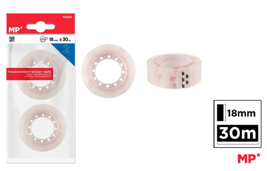 Pack of 2 refills of transparent adhesive tape 18mm