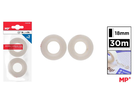 Pack of 2 refills of invisible adhesive tape 18mm