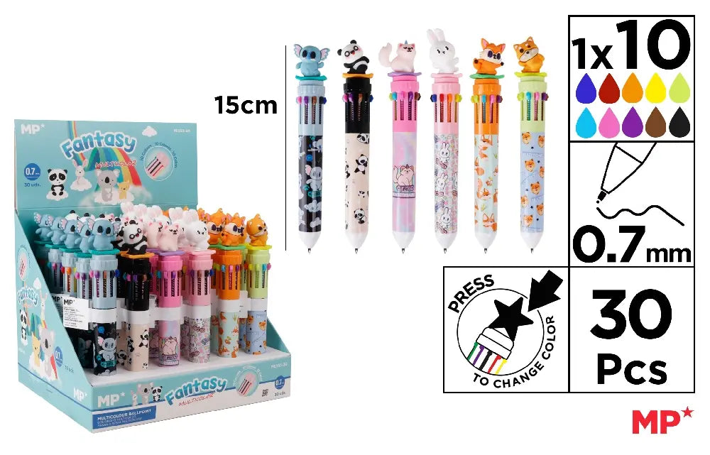 Présentoir de 30 stylos 10 couleurs 0.7mm ANIMAUX FANTAISIES