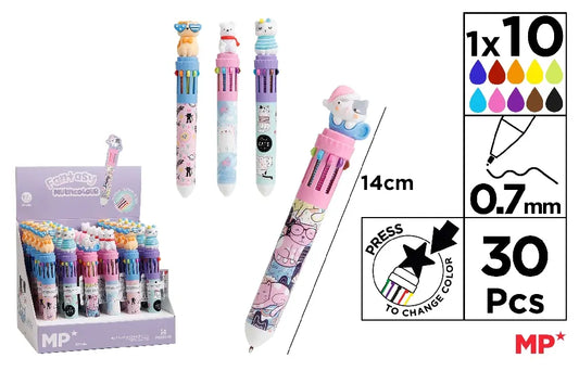 Display of 30 pens 10 colors 0.7mm CAT/TEDDY BEAR