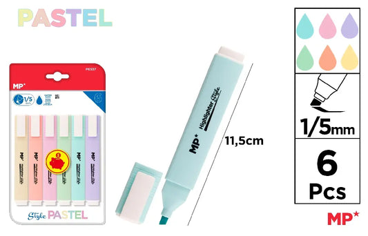 Pack of 6 PASTEL style highlighters