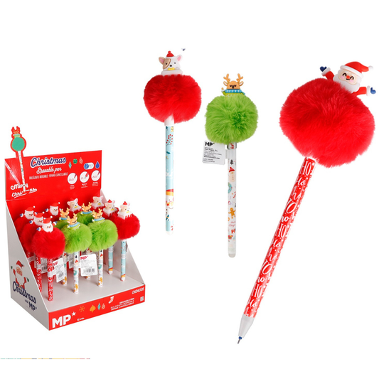Présentoir de 12 Stylos 0.5mm encre bleu - Pompon de Noël