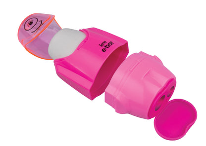 Présentoir de 24 taille-crayons DOUBLE avec efface E-BOT NÉON