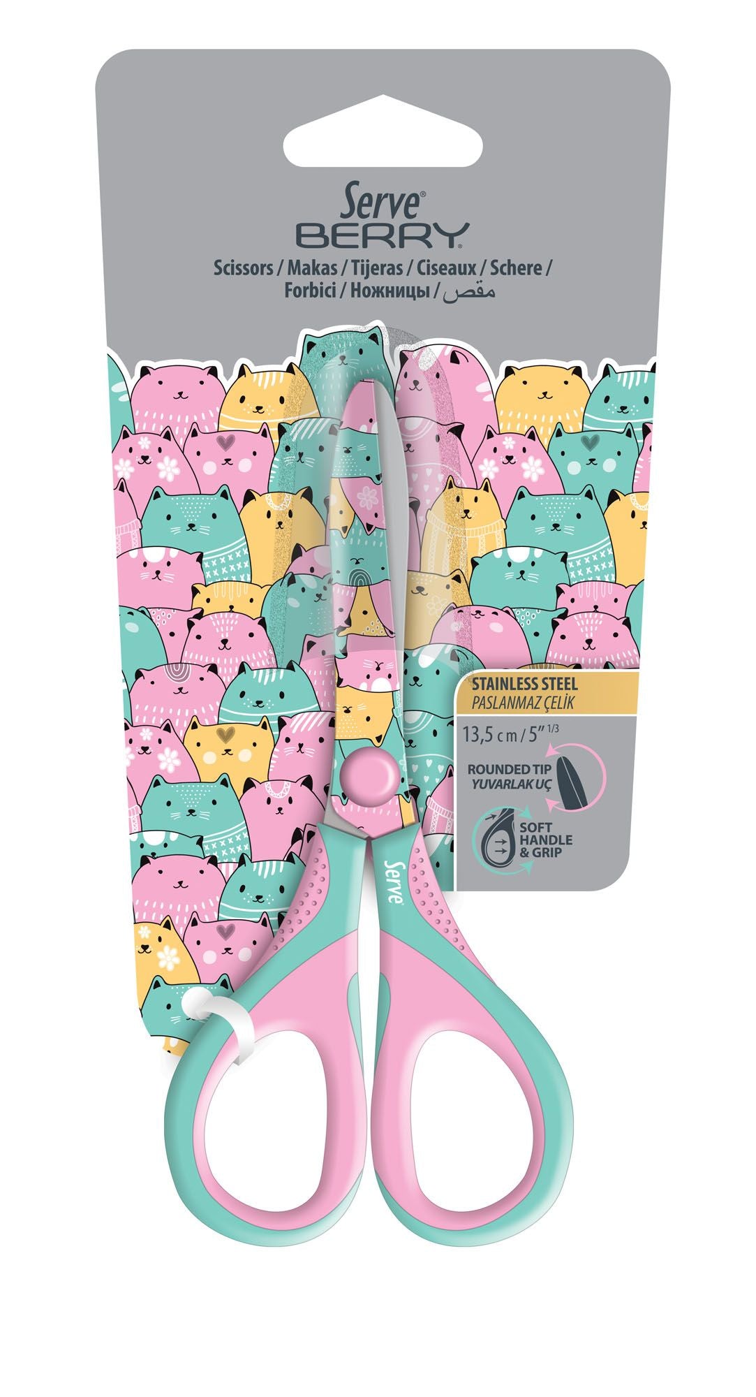 Scissor 13.5cm BERRY CHAT PASTEL Blue/Green or Pink/Blue