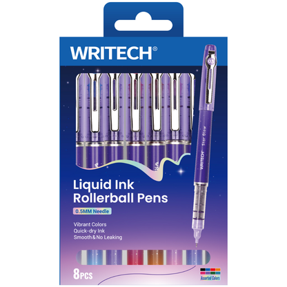 Set of 8 liquid ink roller pens 0.5mm