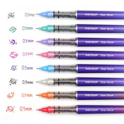 Set of 8 liquid ink roller pens 0.5mm