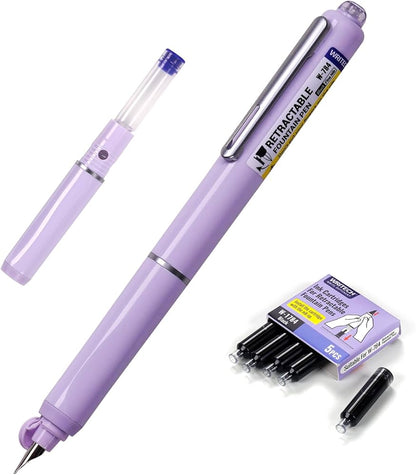 Retractable Fountain Pen + 5 Ink Cartridges (Black Ink)