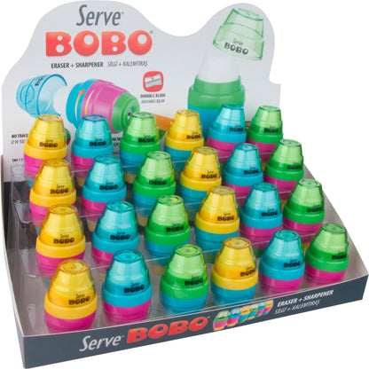 Display of 24 SIMPLE pencil sharpeners with eraser BOBO